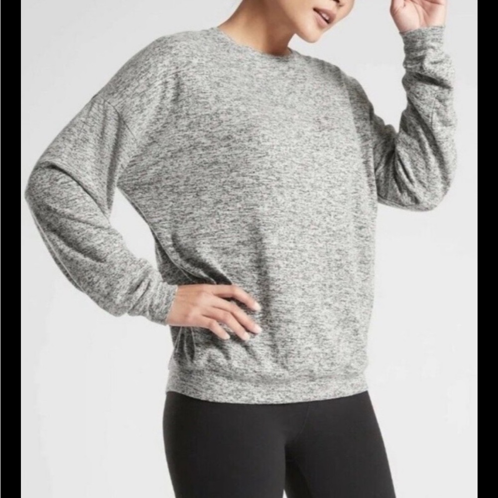 ATHLETA Sweater Mindful Pullover Heathered Gray Knit Long Sleeve Yoga Small